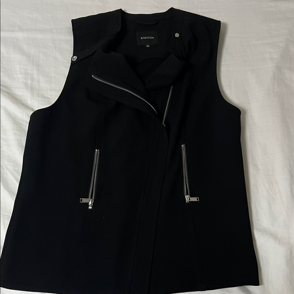 BABATON MOTO JACKET SLEEVELESS VEST BLACK CREPE ZIP-UP
